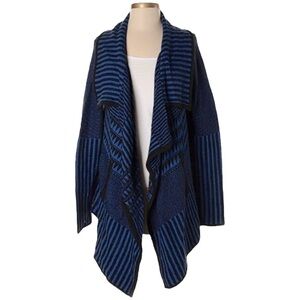 Juliette Jake Boho Geometric Knit Waterfall Open Cardigan Wool Blend Blue S